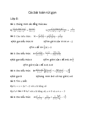Các bài toán rút gọn Lớp 8